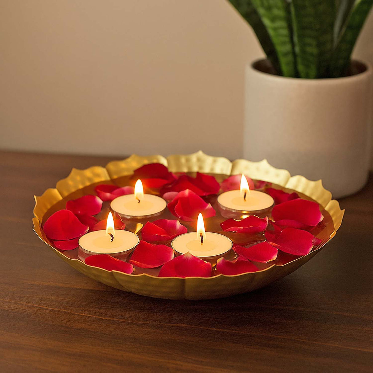 Decorative Lotus Shaped Platter- Gold