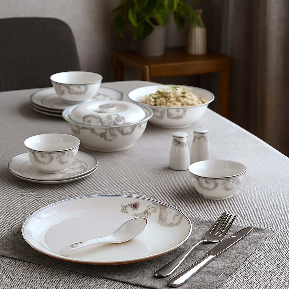 38 Pieces Leafora Porcelain Dinner Set- White and Blue