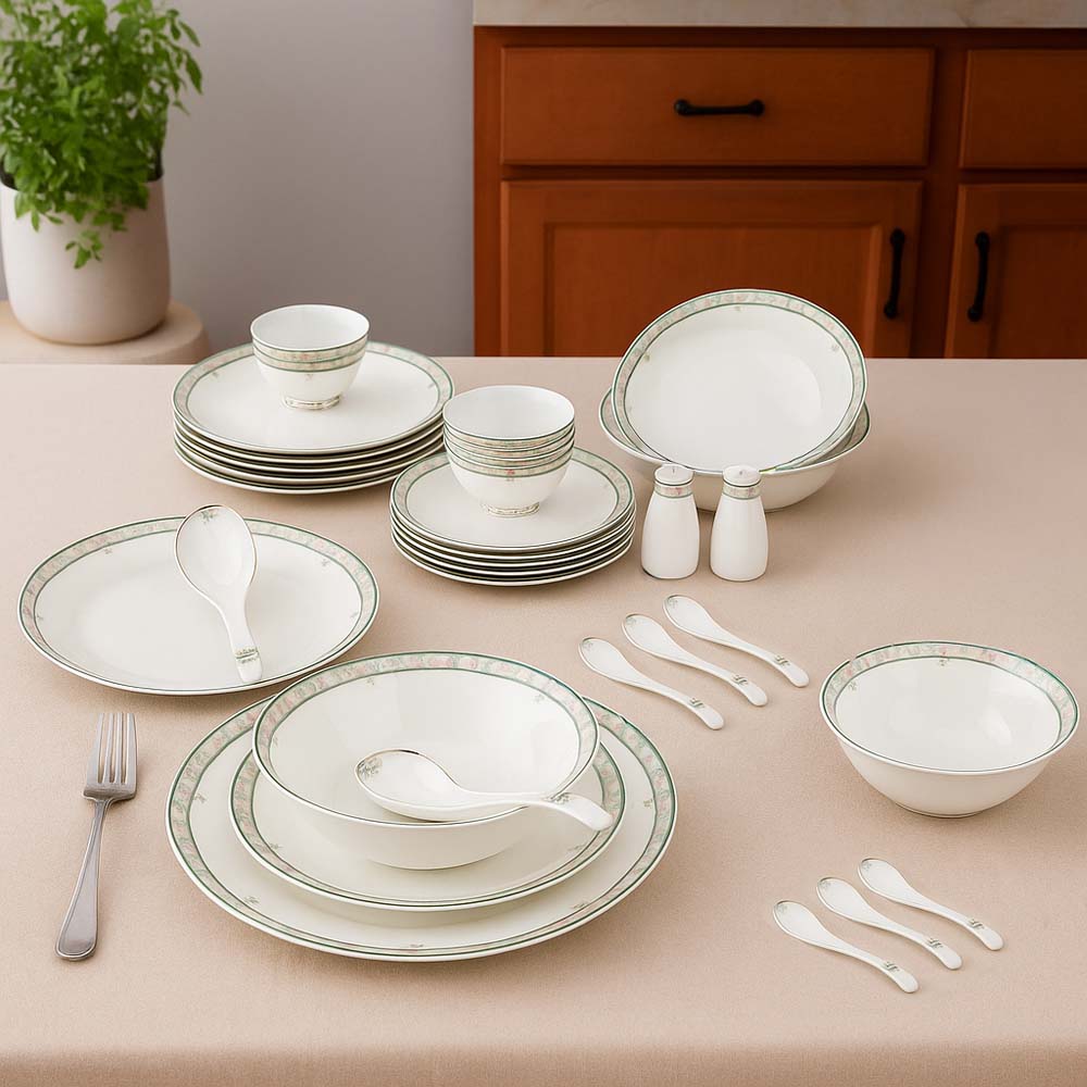 38 Pieces Florim Porcelain Dinner Set- White and Green