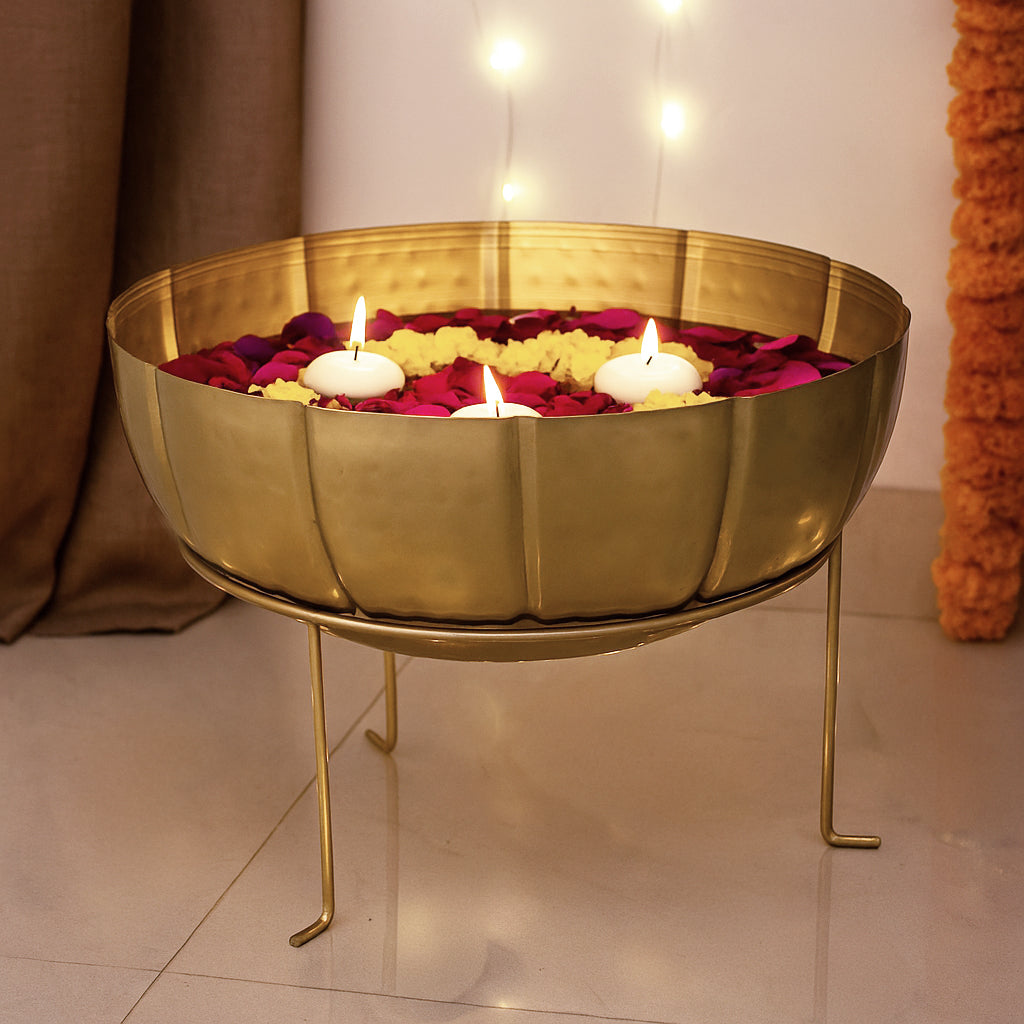 Decorative Urli with Trileg Stand Large- Gold
