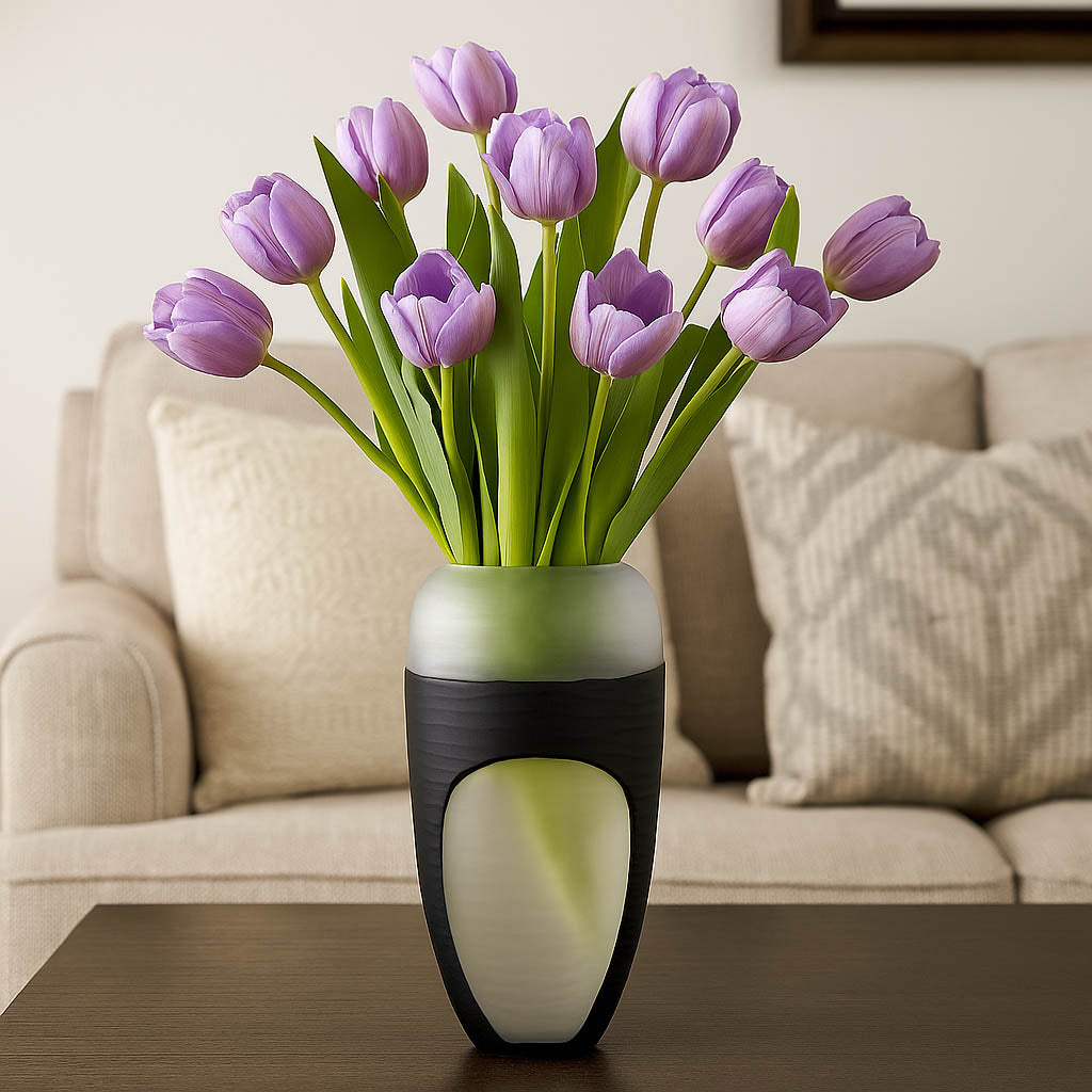 Decorative Round Top Vase Large- Black and Transparent