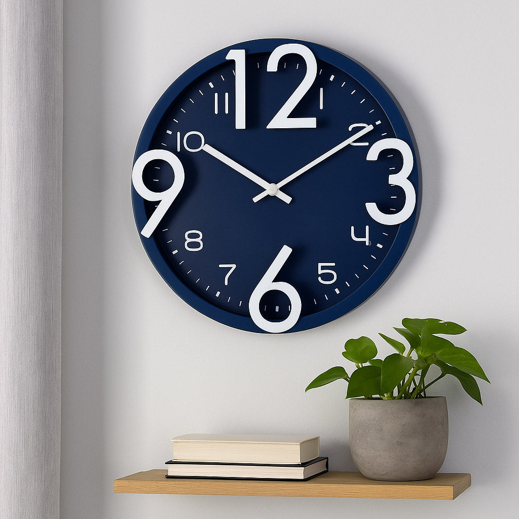 Wall Clock with Big Numbers- Blue
