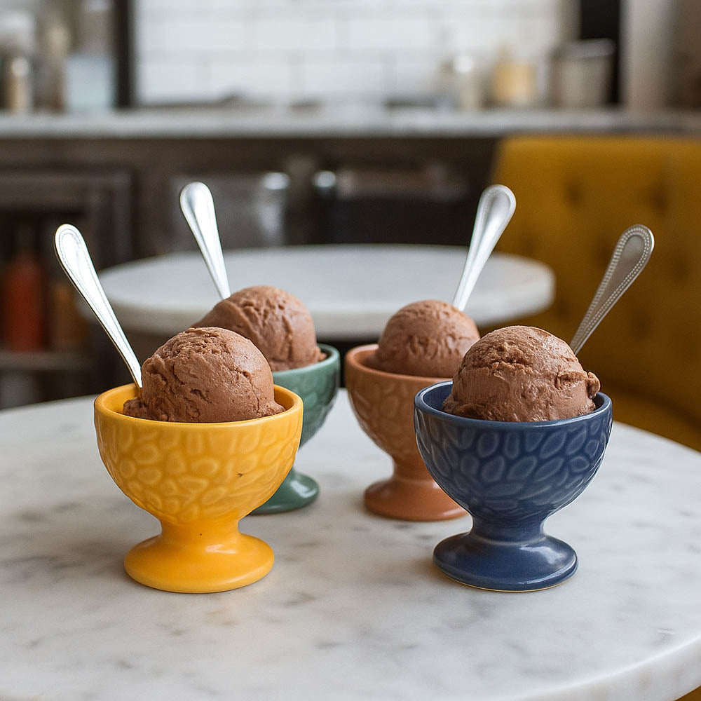 Ceramic Ice-cream Serving Bowl with Spoon Set of 4- Multicolor