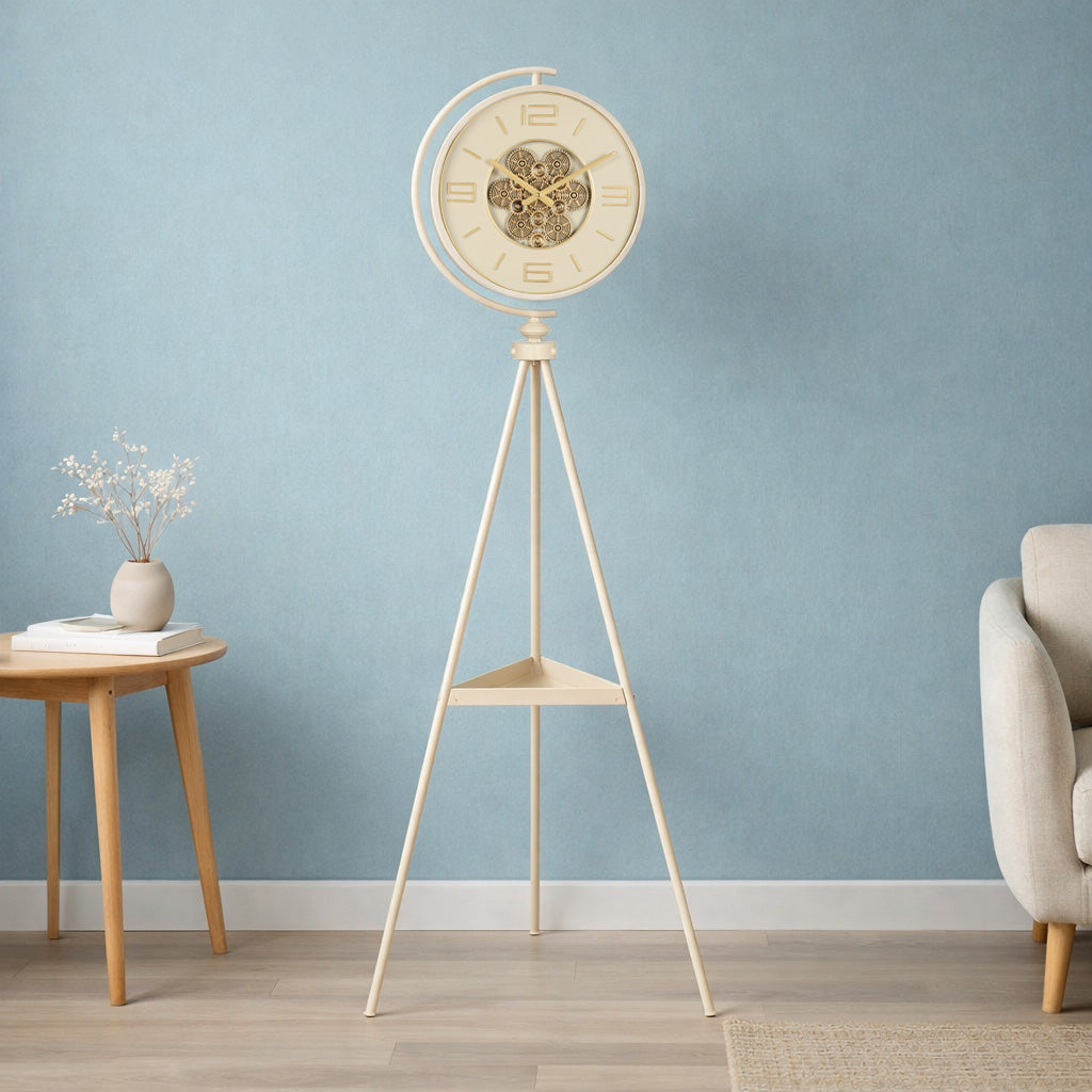 Moving Gear Floor Clock- Beige and Gold