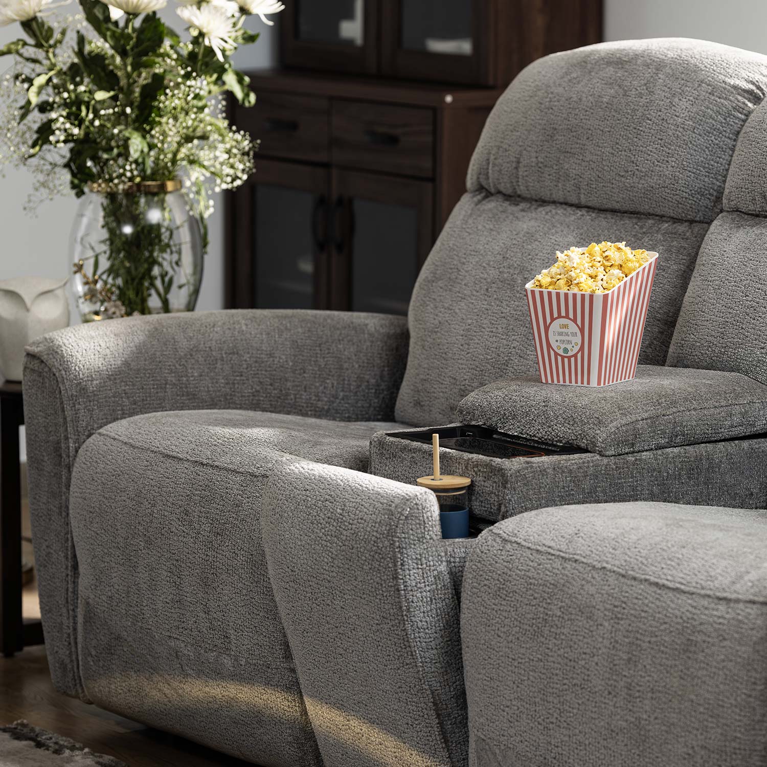 Favian 2 Seater Rocker Recliner Sofa With Console (Grey)