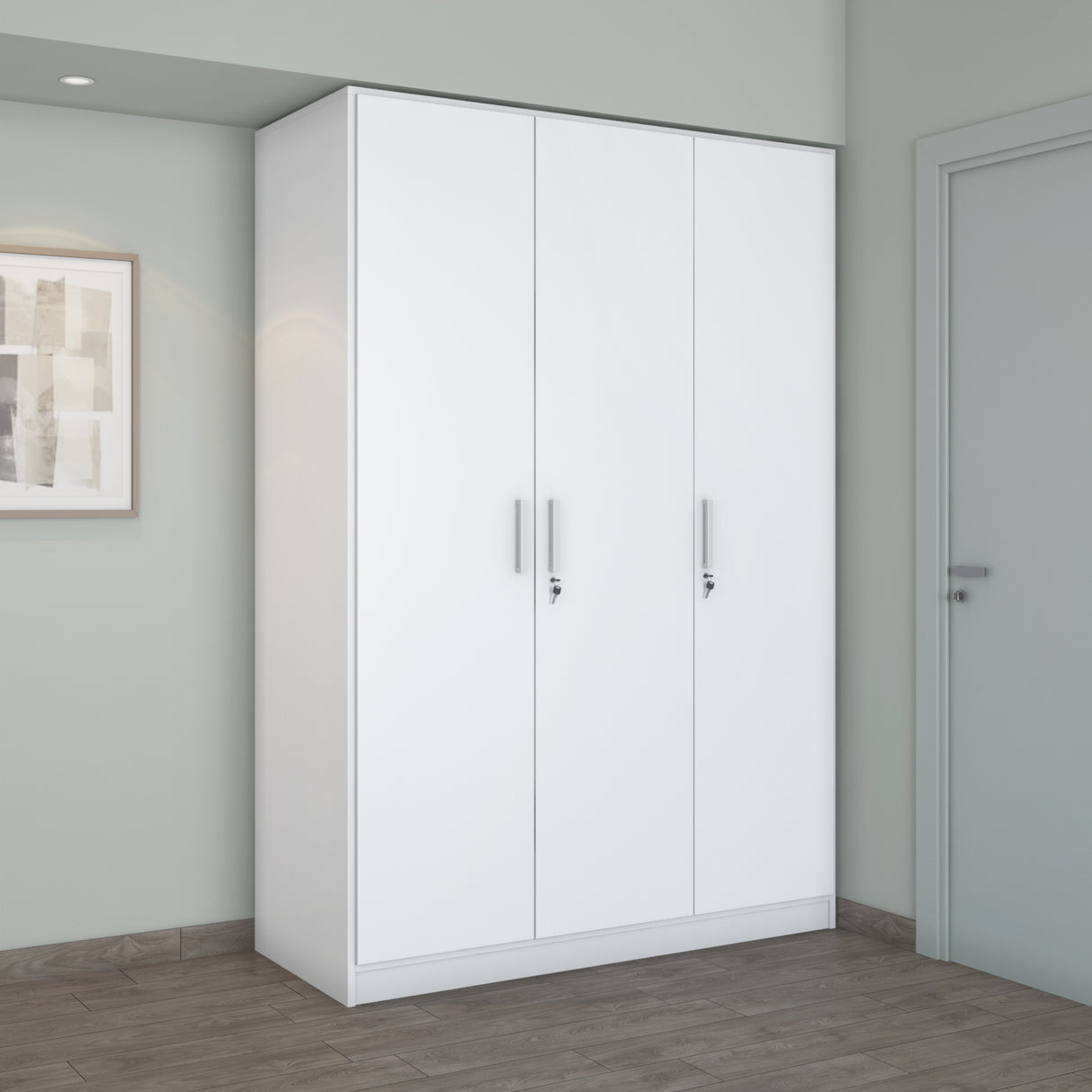Nilkamal Max 3 Door Engineered Wood Wardrobe Without Mirror Frosty White