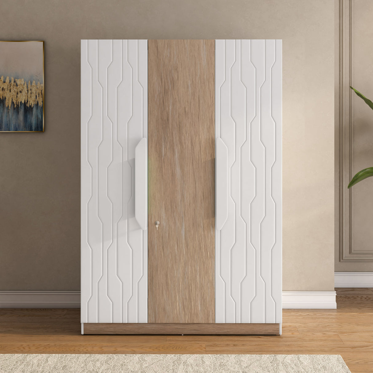 Tron 3 Door Wardrobe- Travertine & White