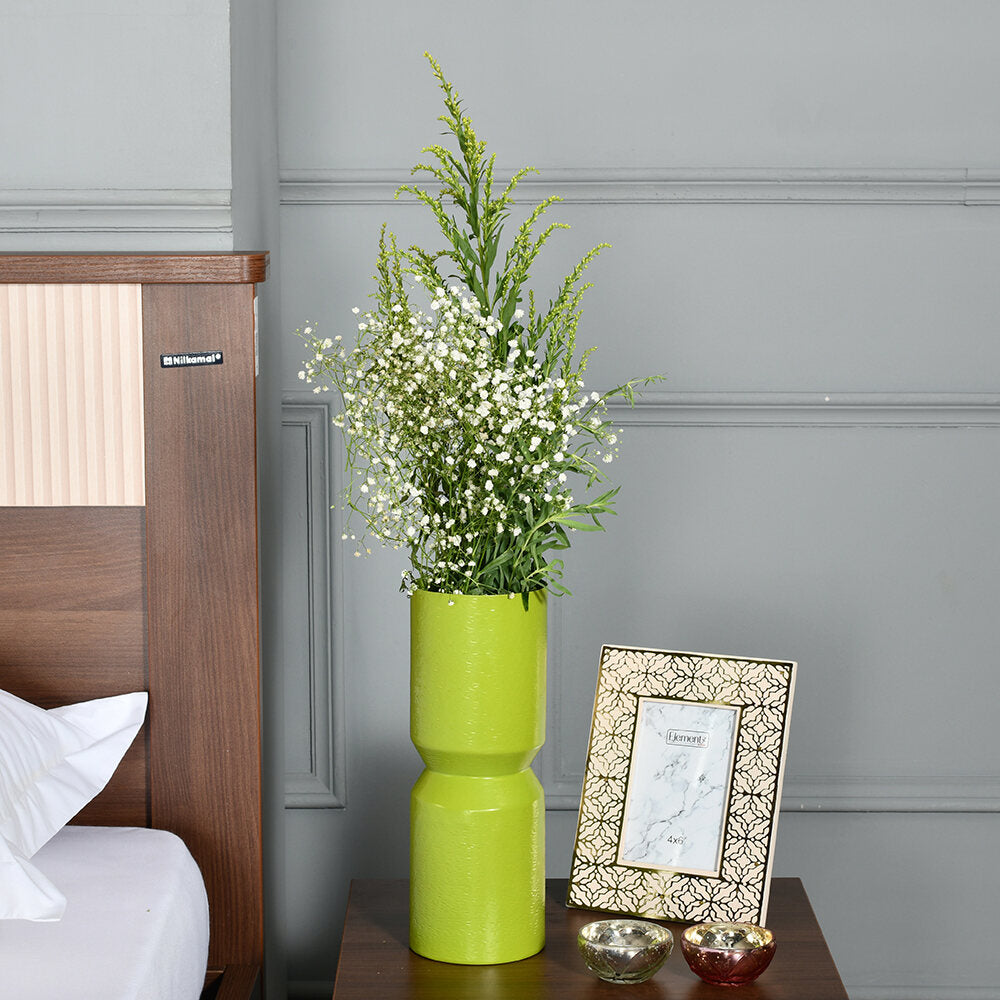 Hourglass Decorative Metal Vase- Green