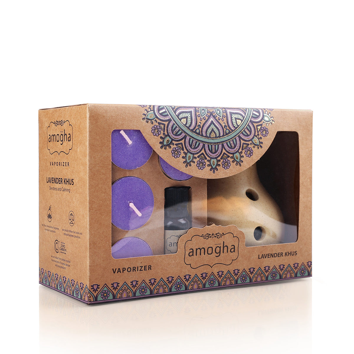IRIS Amogha Lavender Khus Fragrance Vaporizer with 4 Tealights and Vaporizer Oil (10 ml)