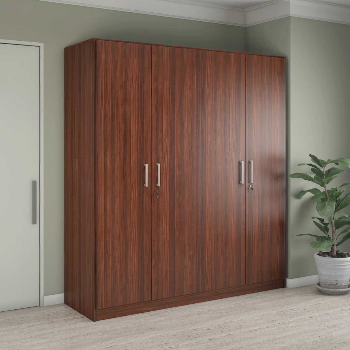 Nilkamal Max 4 Door Engineered Wood Wardrobe Without Mirror Classic Walnut