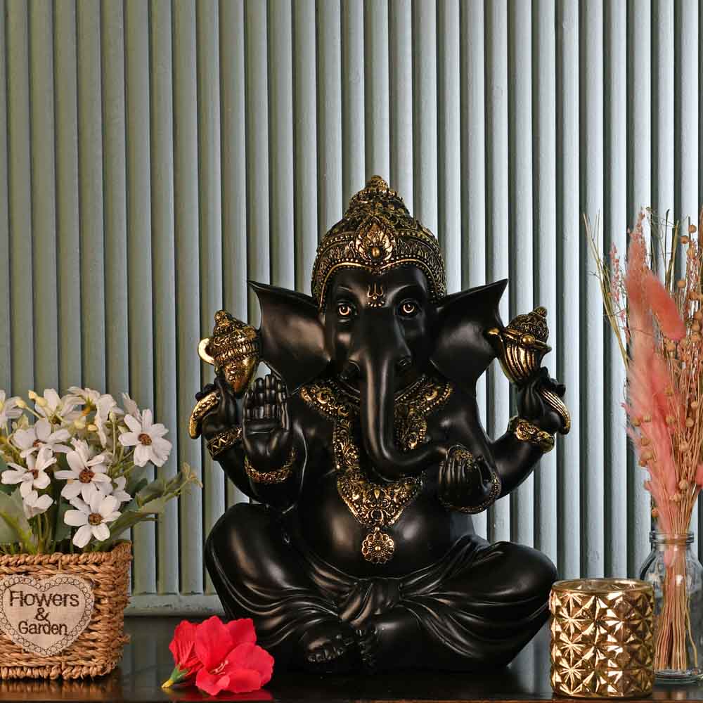 Nilkamal Ekdanta Ganesha Idol Polyresin Showpiece (Black & Gold)