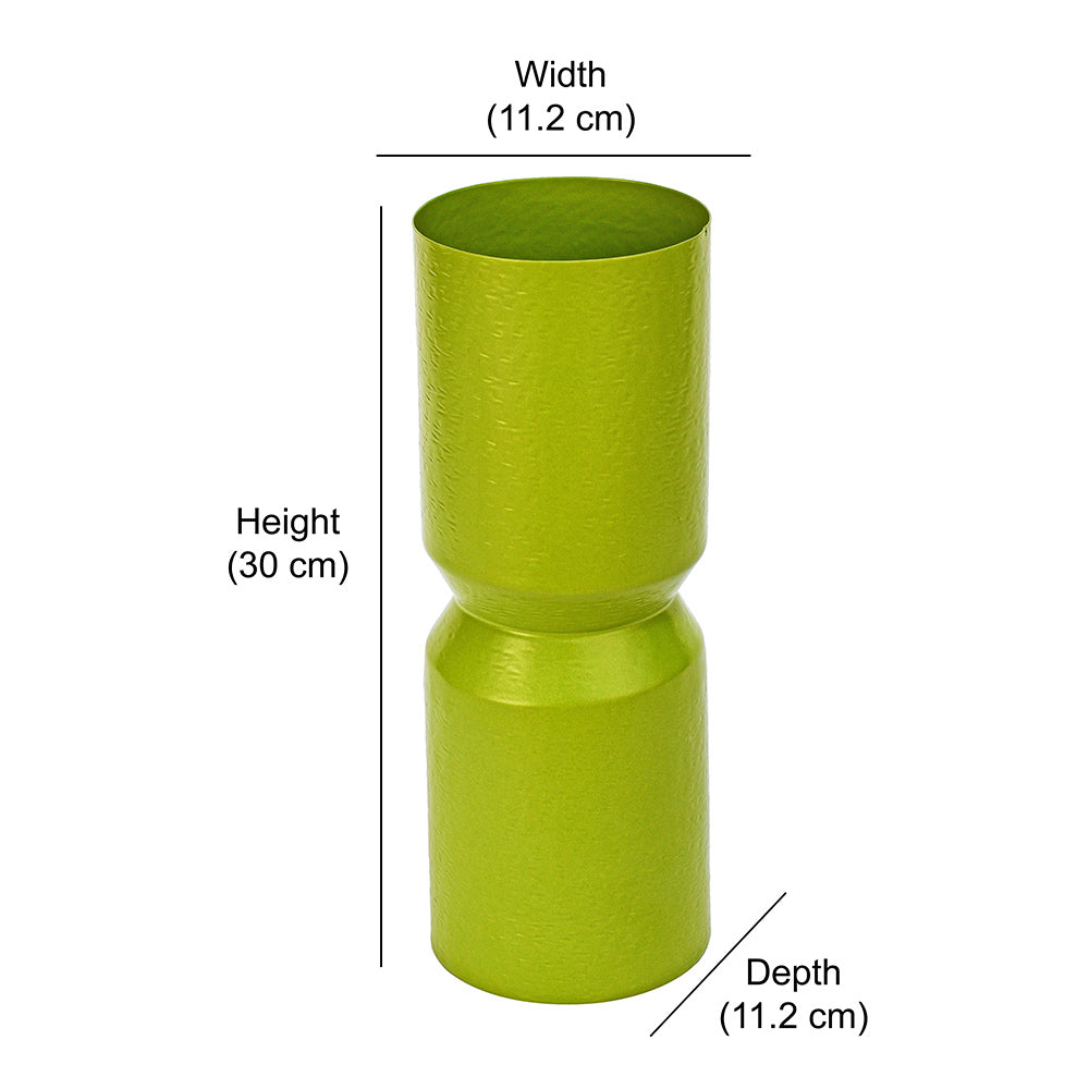 Hourglass Decorative Metal Vase- Green