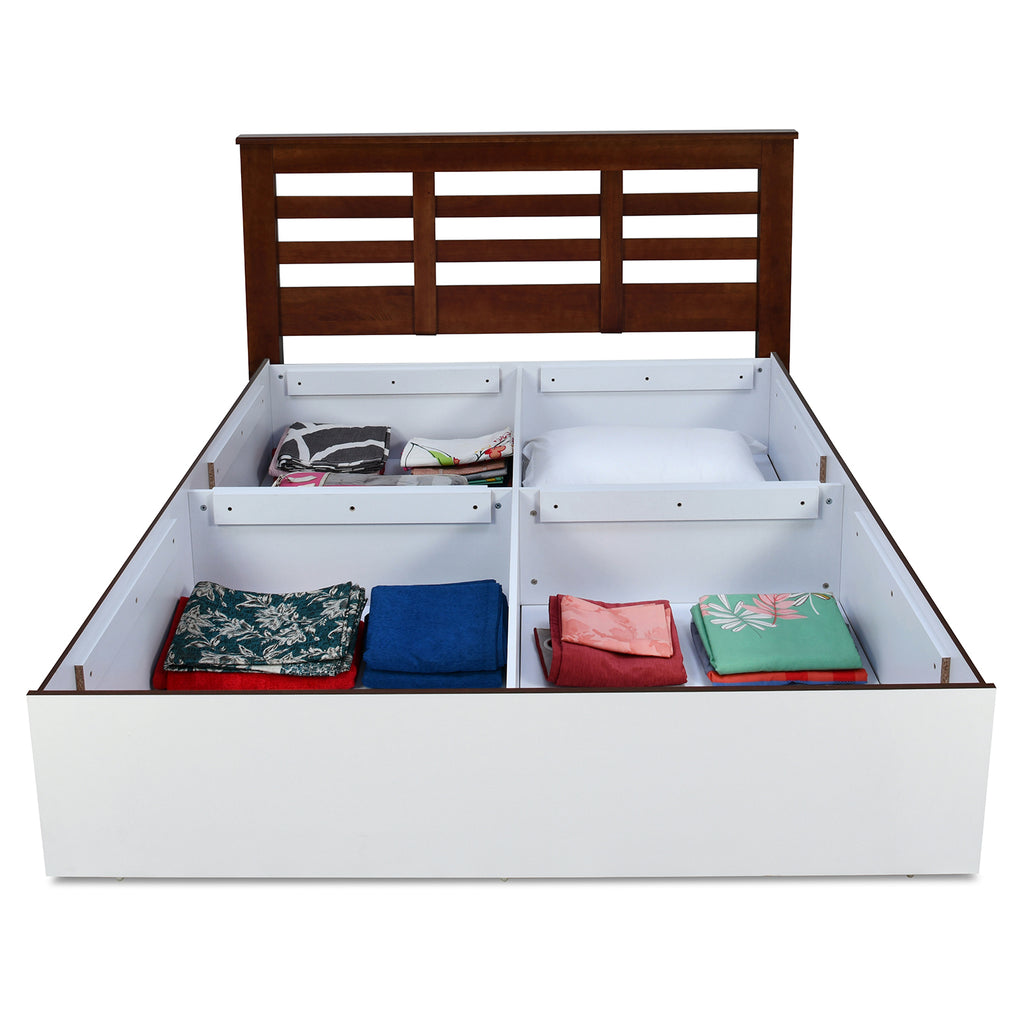 Maple Max Solid Wood Bed with Box Storage (White)