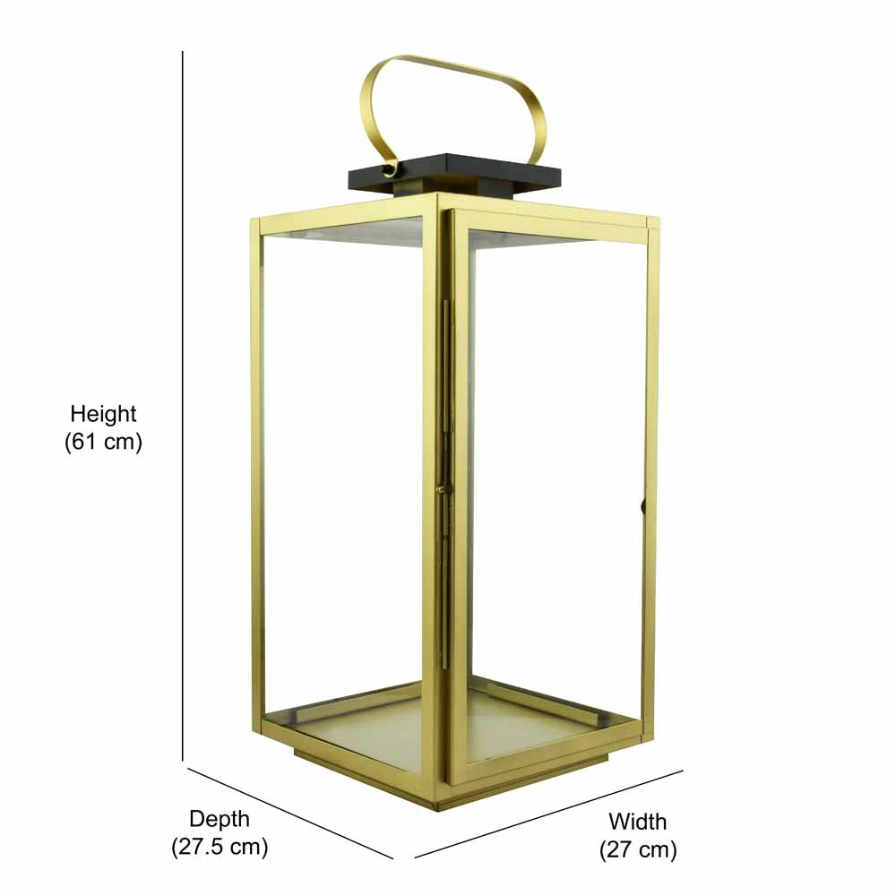 Modern Decorative Metal & Glass Lantern- Gold