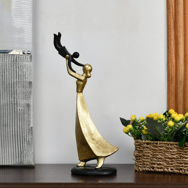 Nilkamal Mom Holding Kid Decorative Polyresin Showpiece (Black & Gold)