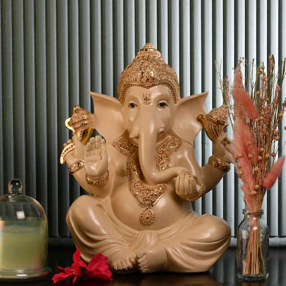 Nilkamal Ekdanta Ganesha Idol Polyresin Showpiece (Cream & Gold)