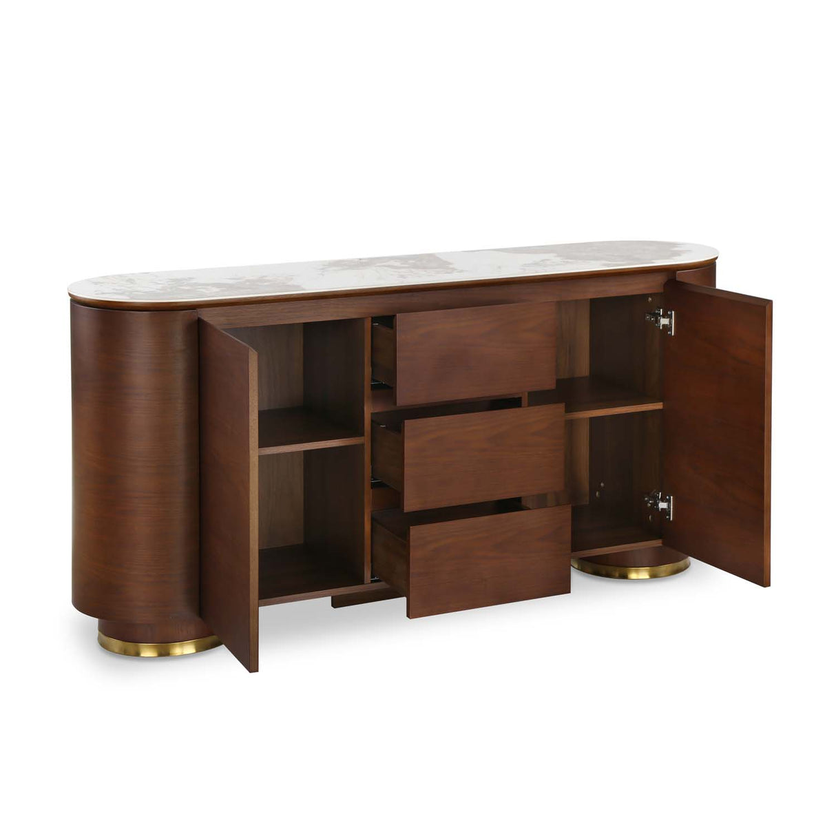 Empera Sintered Top Buffet Sideboard Cabinet (Walnut & Beige)