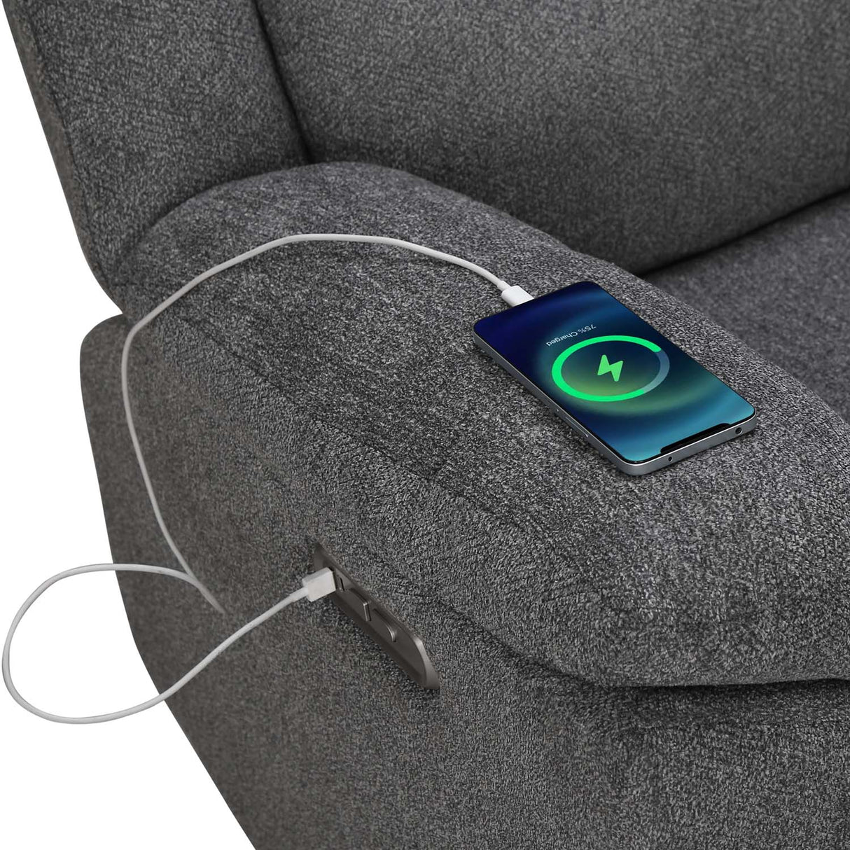 Divo 1 Seater Electric Recliner (Slate Grey) - USB Charging Port View