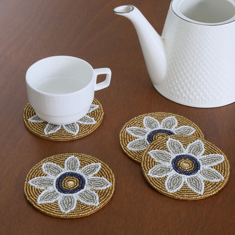 Nilkamal Floral Beaded Coasters Set of 4 (Multicolor) - 02