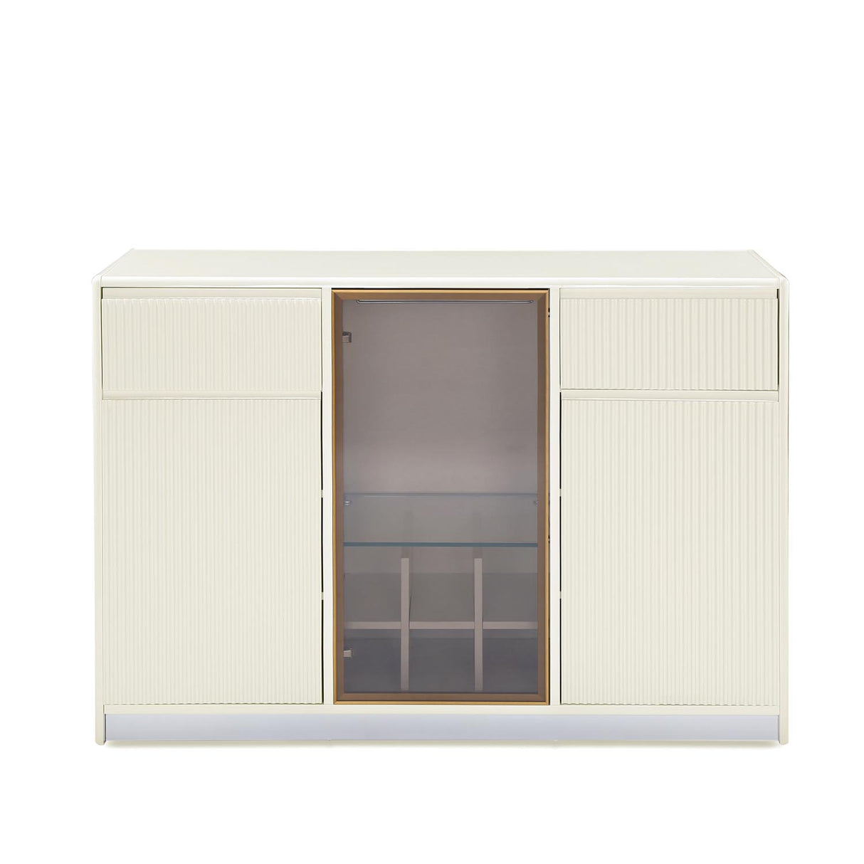 Ivory white sideboard cabinet with glass door in white background 2