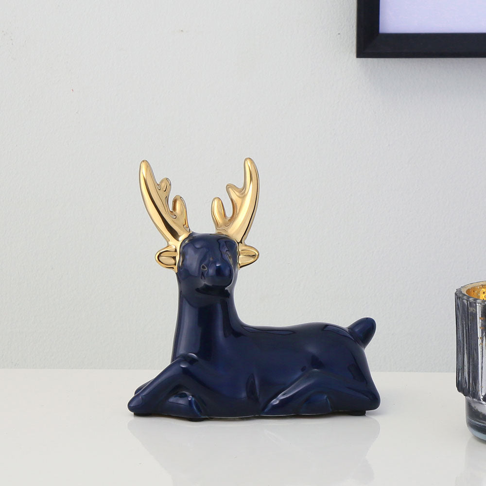 Nilkamal Decorative Reindeer Ceramic Showpiece (Blue & Gold)