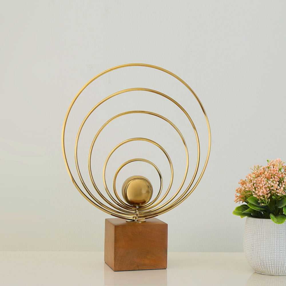 Nilkamal Taper Rings Metal Wooden Table Decor Showpiece Large Gold Brown - 02