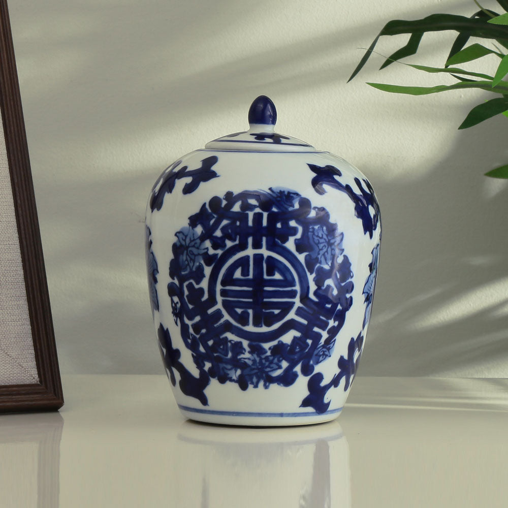 Nilkamal Decorative Porcelain Small Lidded Jar Vase (Blue & White)