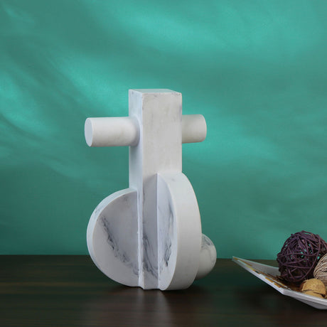 Nilkamal Abstract Marble Finish Polyresin Table Decor Showpiece (White) - 01