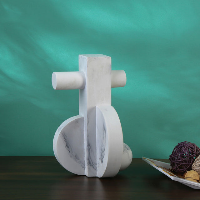 Nilkamal Abstract Marble Finish Polyresin Table Decor Showpiece (White) - 01