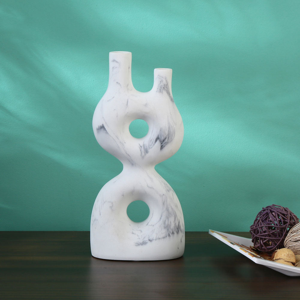 Nilkamal Donut Shaped Abstract Marble Finish Polyresin Table Decor Showpiece (White)
