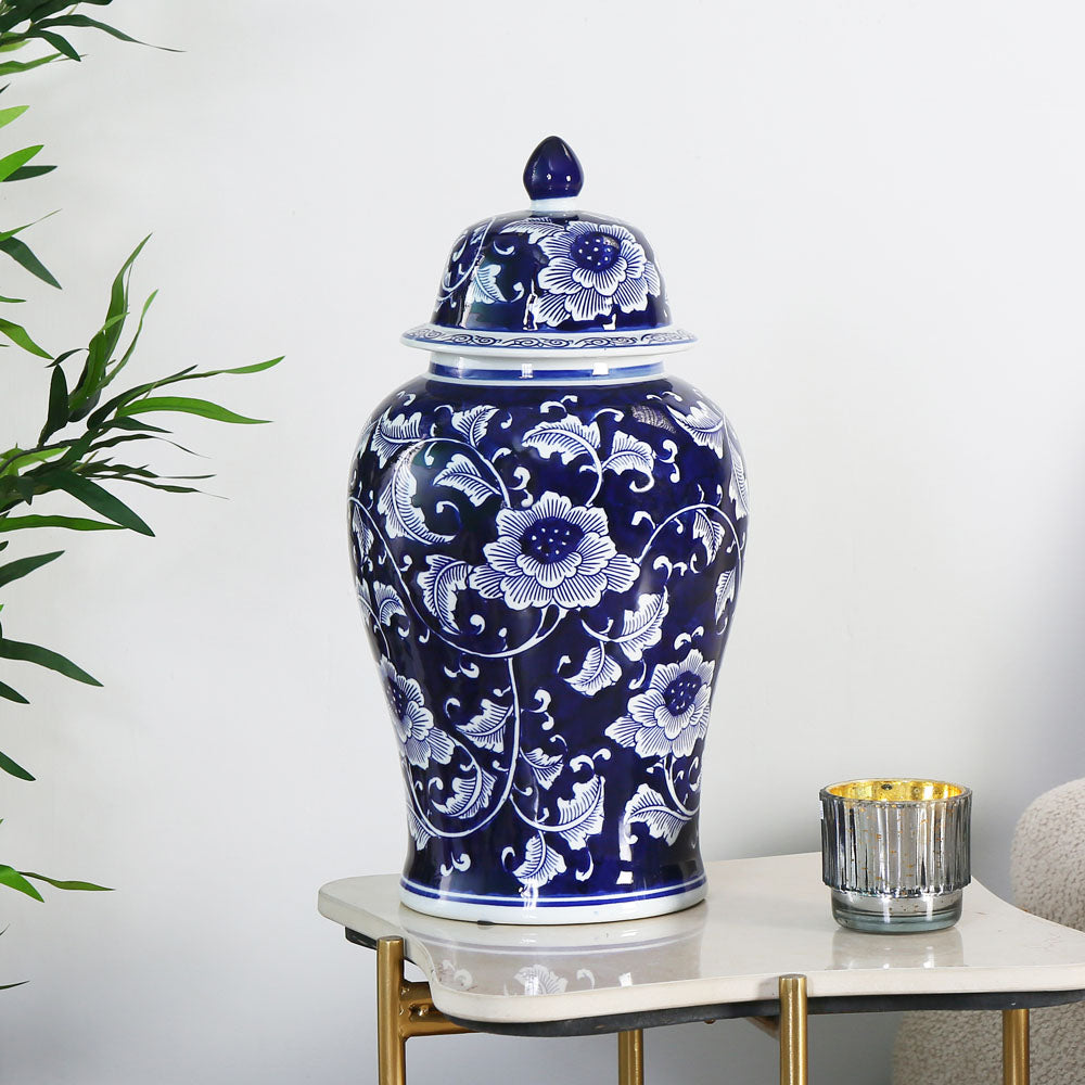Nilkamal Floral Decorative Porcelain Urn Vase (Blue & White) - 02