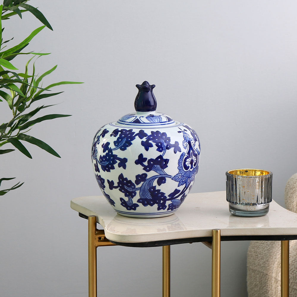 Nilkamal Floral Decorative Porcelain Urn Vase (Blue & White)