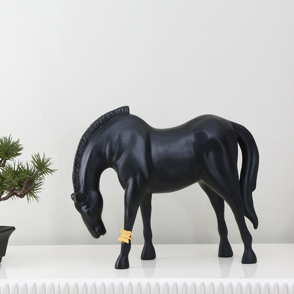 Nilkamal Horse with Butterfly Polyresin Showpiece (Black)