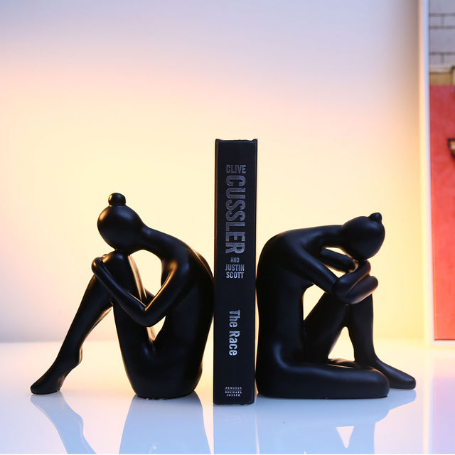 Nilkamal Head Down Women Polyresin Bookend Set of 2 (Black)