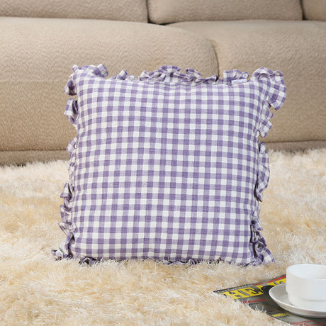 Nilkamal Checkered Cotton 16" x 16" Filled Cushion (Purple)