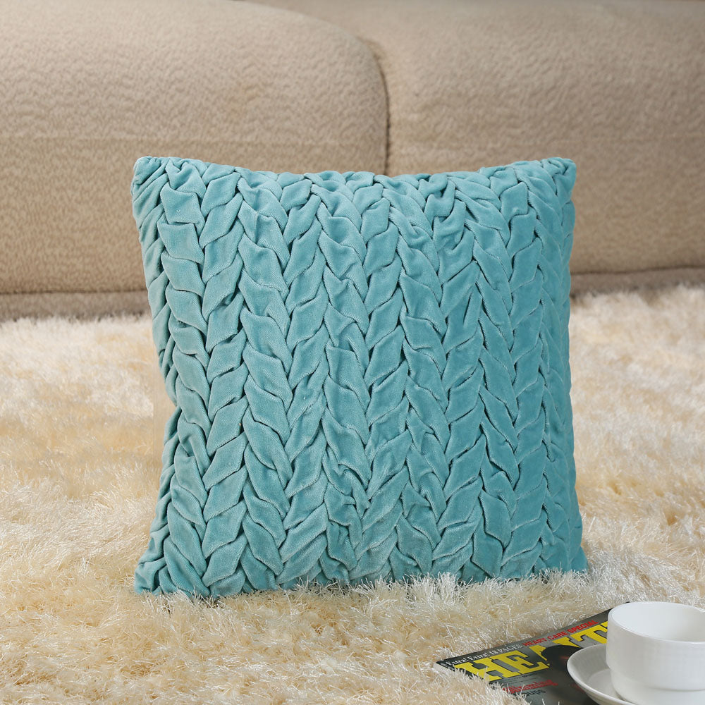 Nilkamal Chevron Knot Pattern Cotton Velvet 16" x 16" Filled Cushion (Blue)