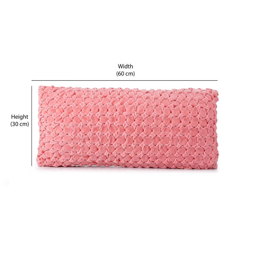 Square Knot Pattern Cotton Velvet 24" x 12" Filled Cushion (Pink)