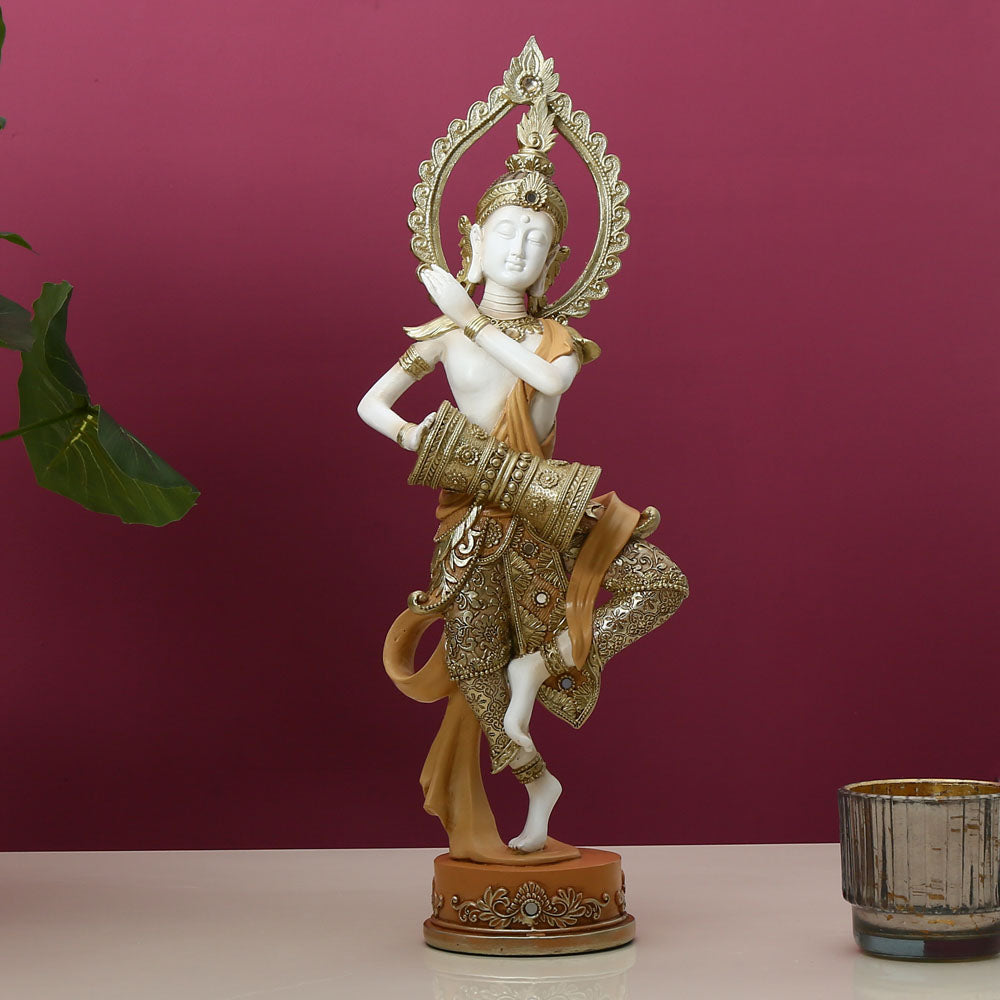 Buddha Playing Dhol Decorative Polyresin Showpiece (Cream)