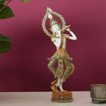 Buddha Standing With Flute Decorative Polyresin Showpiece (Cream)