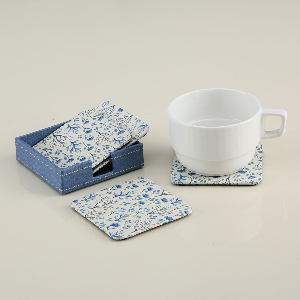 Nilkamal Floral Design Coasters Set of 4 (Blue)