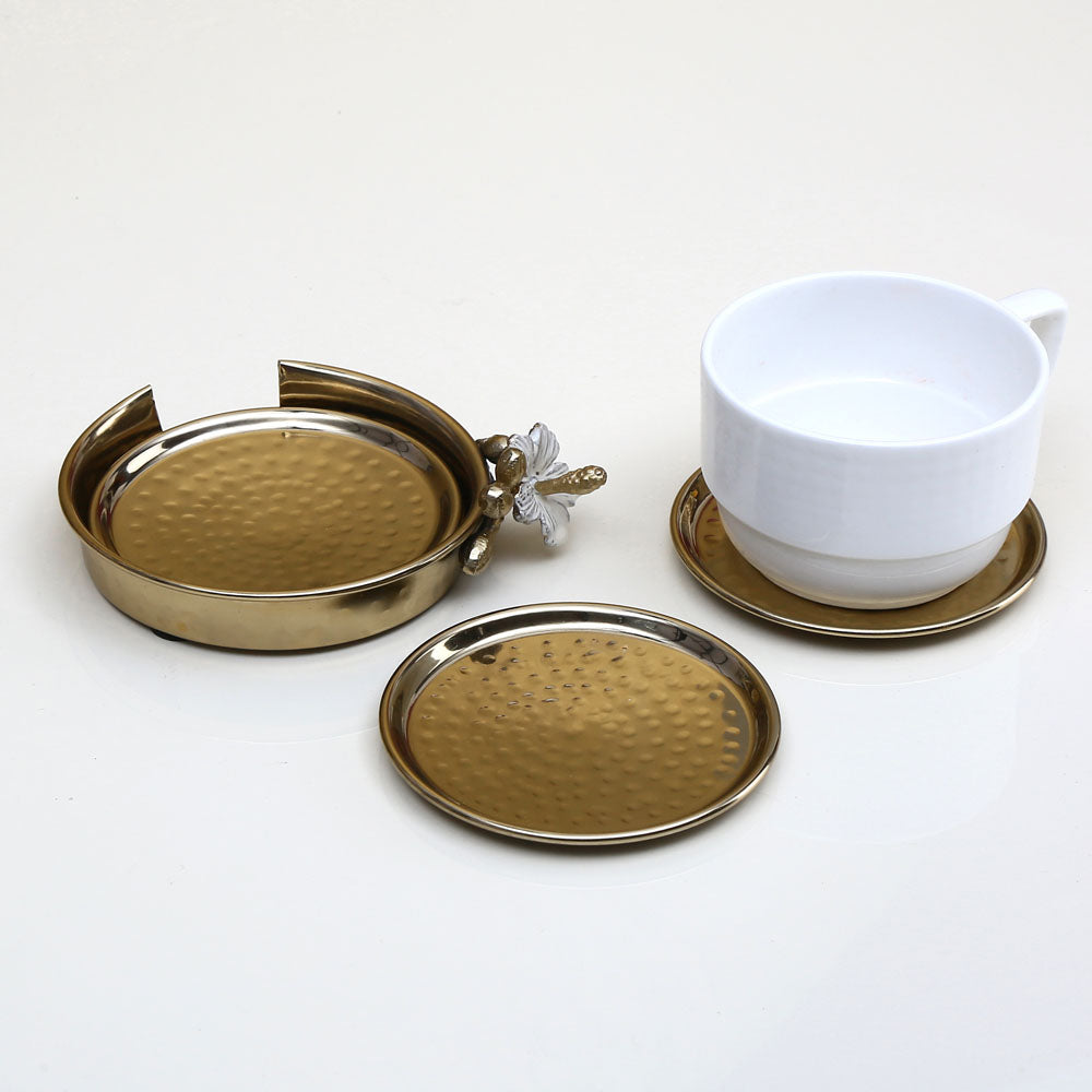 Nilkamal Floral Twigs Metal Coasters Set of 4 (Gold)