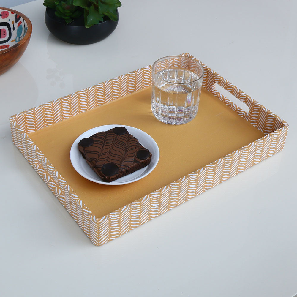Nilkamal Leaf Design Canvas Mdf Serving Tray Orange