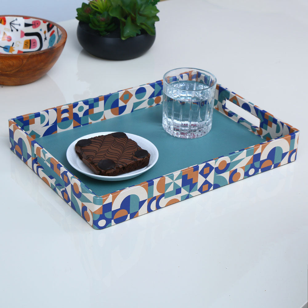 Nilkamal Geometric Canvas & MDF Serving Tray (Multicolor)