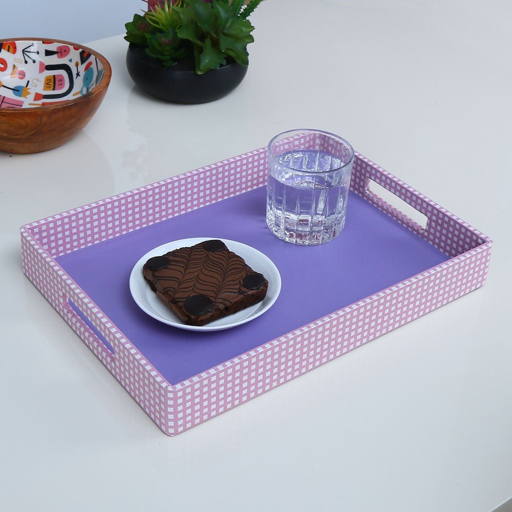 Nilkamal Checkered Canvas & MDF Serving Tray (Purple)
