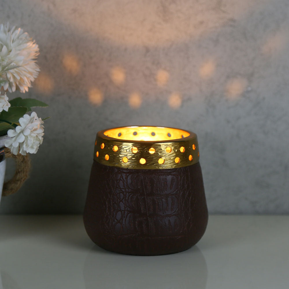 Nilkamal Decorative Votive Candle Holder (Brown & Gold)