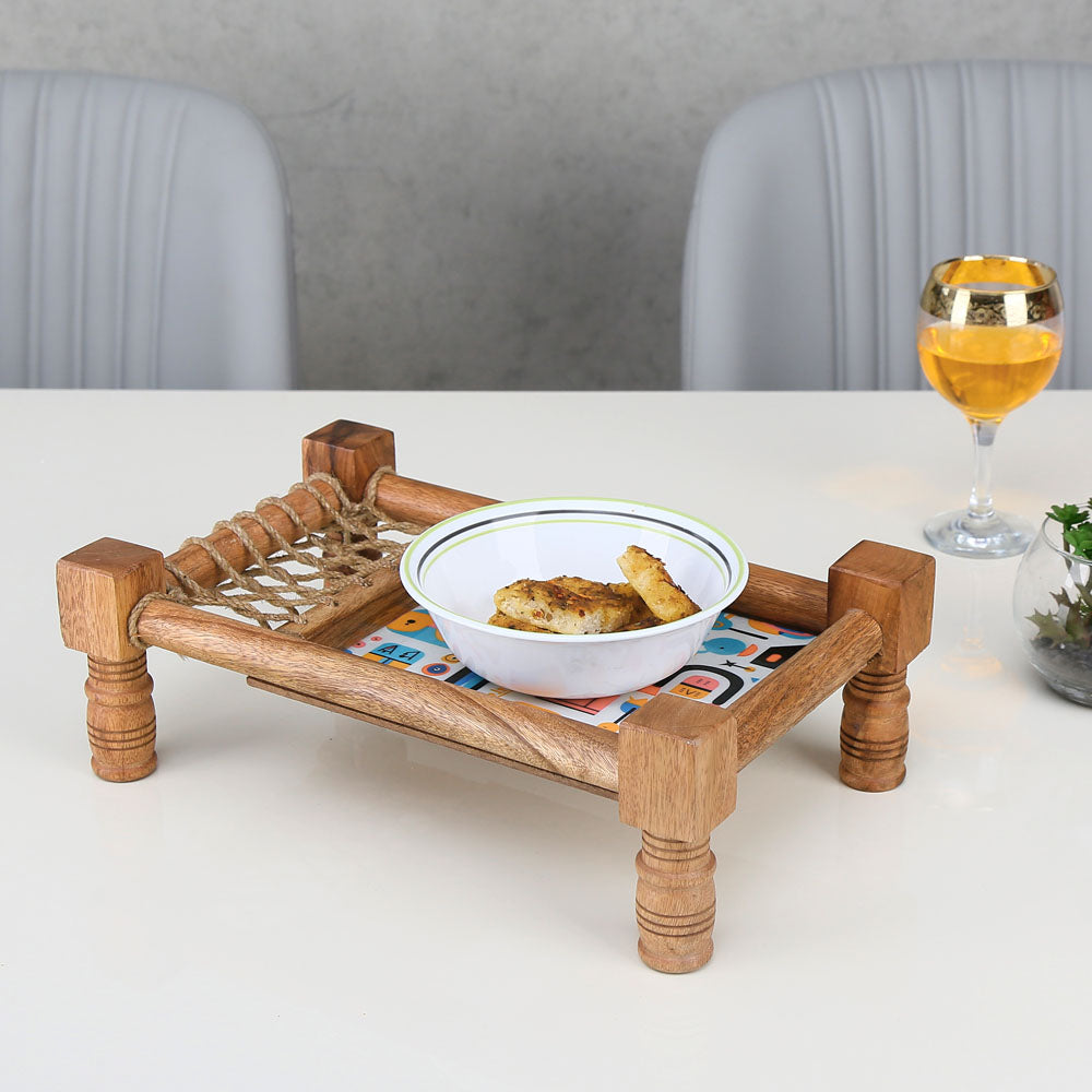 Khatiya Shaped Wooden Serving Platter (Brown)