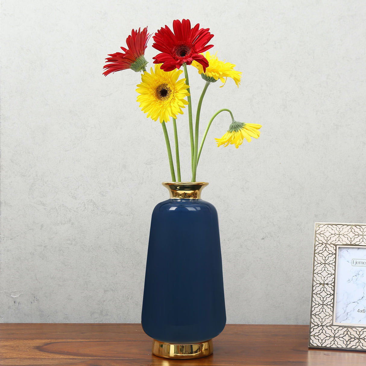 Nilkamal Decorative Ceramic Bottle Vase (Blue & Gold)