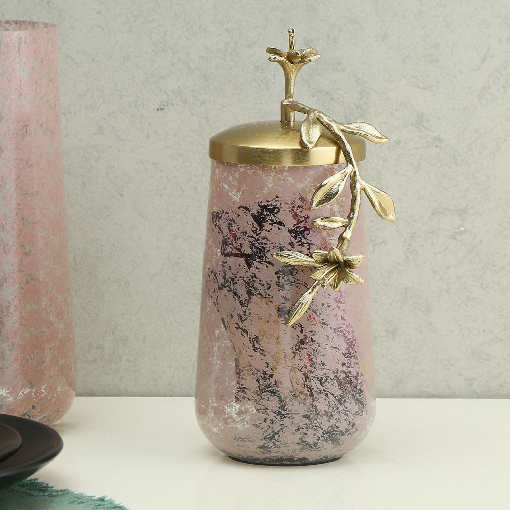 Nilkamal Lily Twigs Glass Metal Urn Small Pink Gold