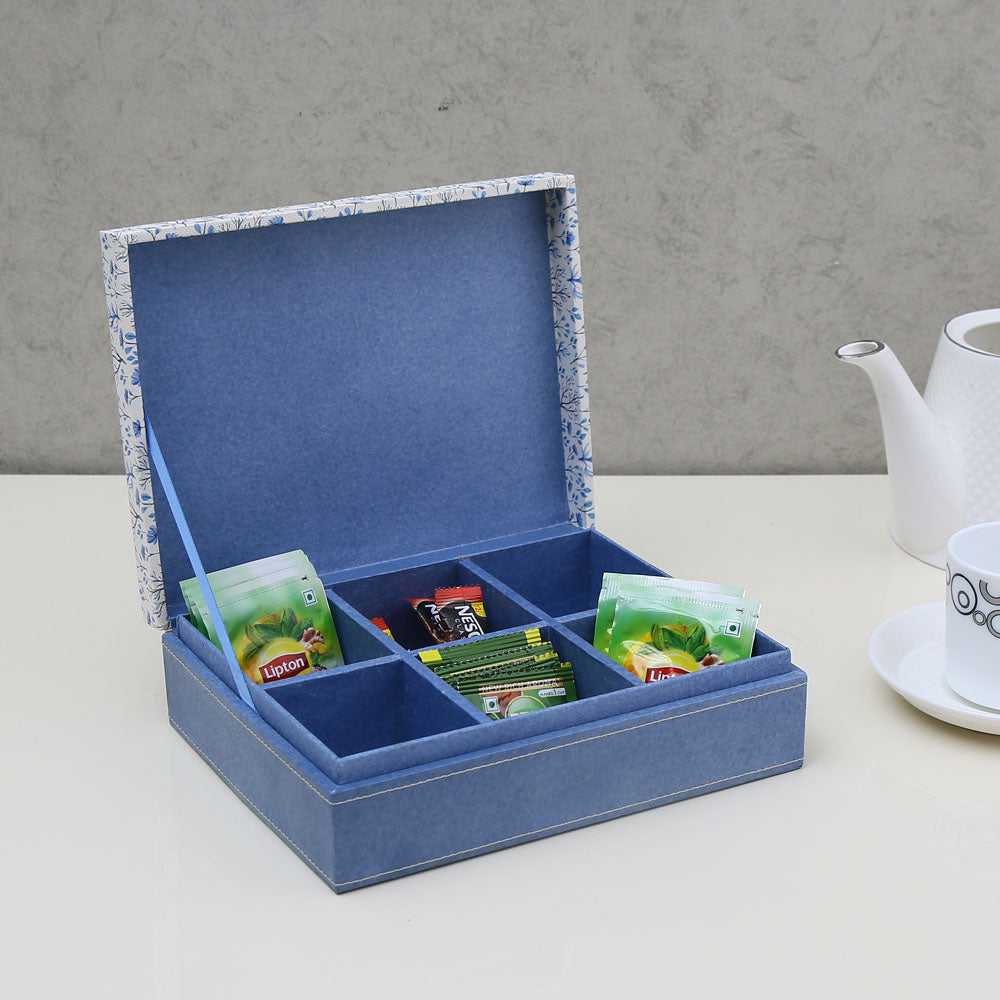 Nilkamal Floral Six Section Utility Organiser Box (Blue)
