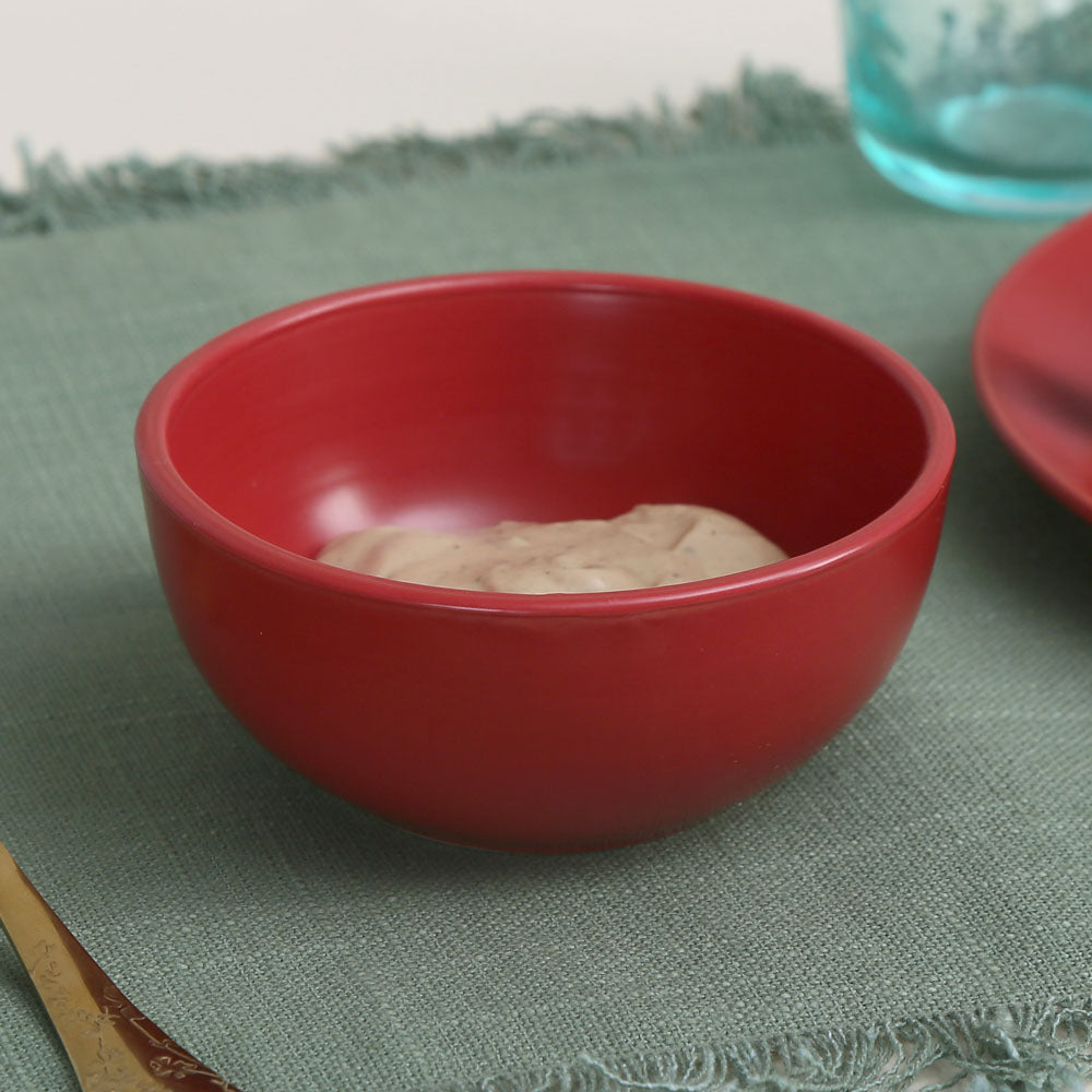 Stoneware Serving Dip Bowl- Red Matt